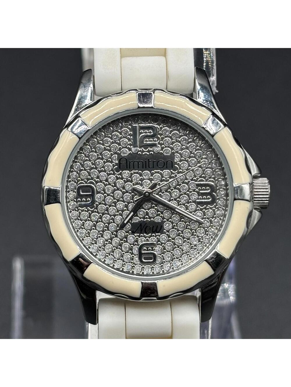 Armitron Now White Silicone Ladies Watch Pave Dial – Running – 75/3961SV
